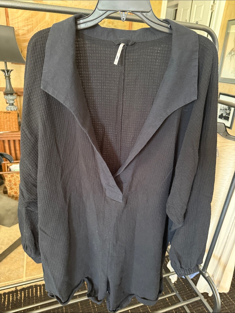 Free People Black Textured V-Neck Tunic 0036